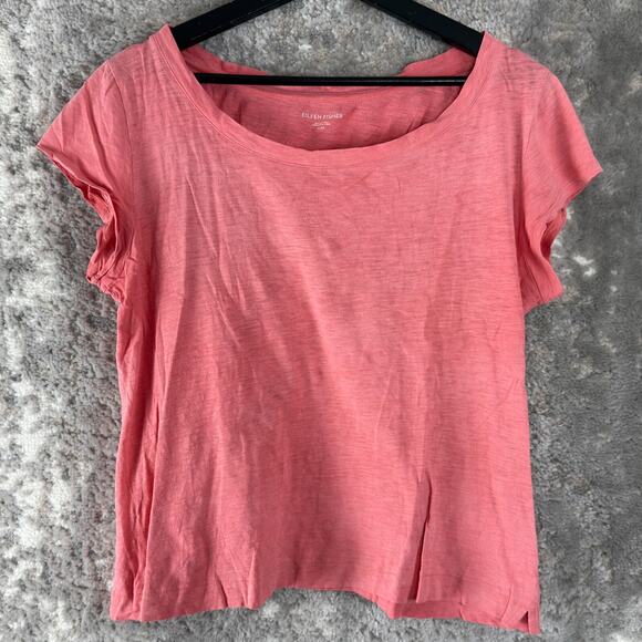 Eileen Fisher Size M Organic Cotton Basic Top Pink Short Sleeve Casual Pullover - Picture 1 of 8